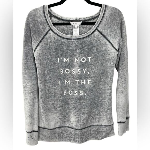 MILLY | I’m Not Bossy, I’m The Boss Acid Washed Burnout Sweatshirt Size SMALL - Picture 1 of 5